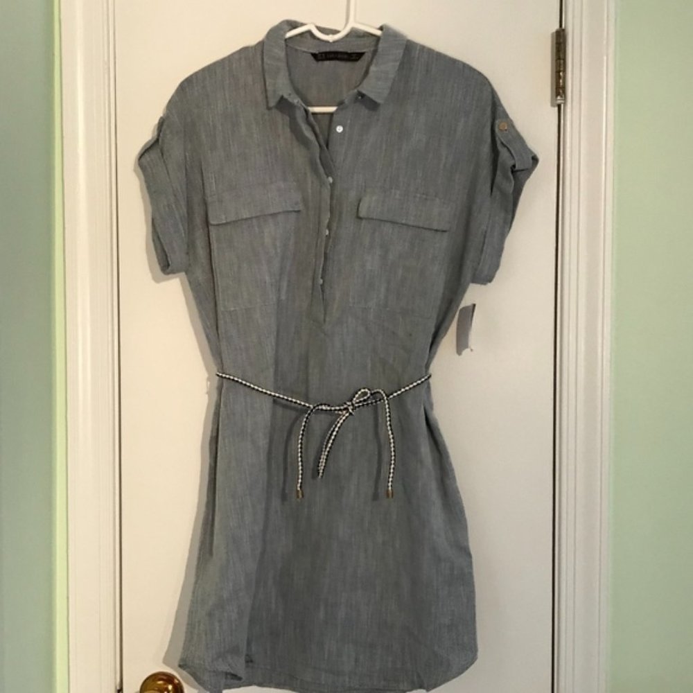 NWT Zara Basic white and blue light knit dress SxS